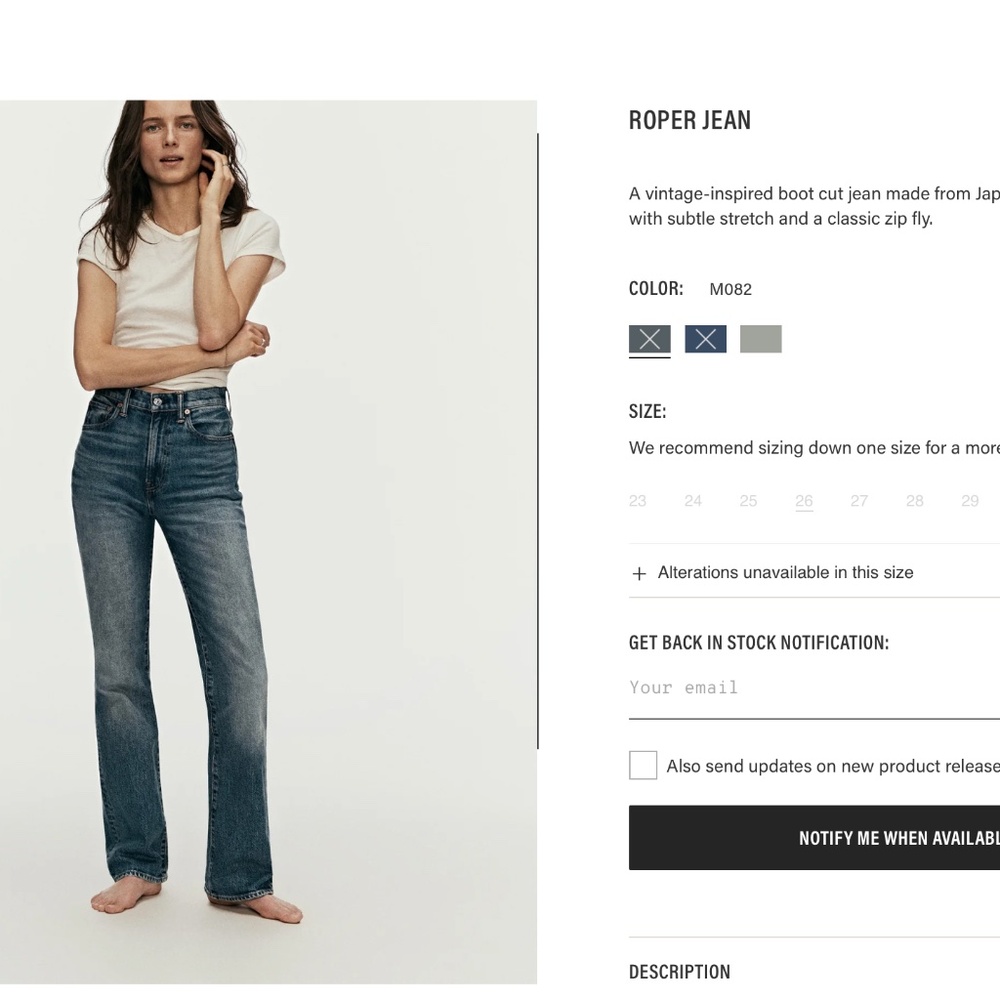 Buck Mason Roper Jean, Size 26